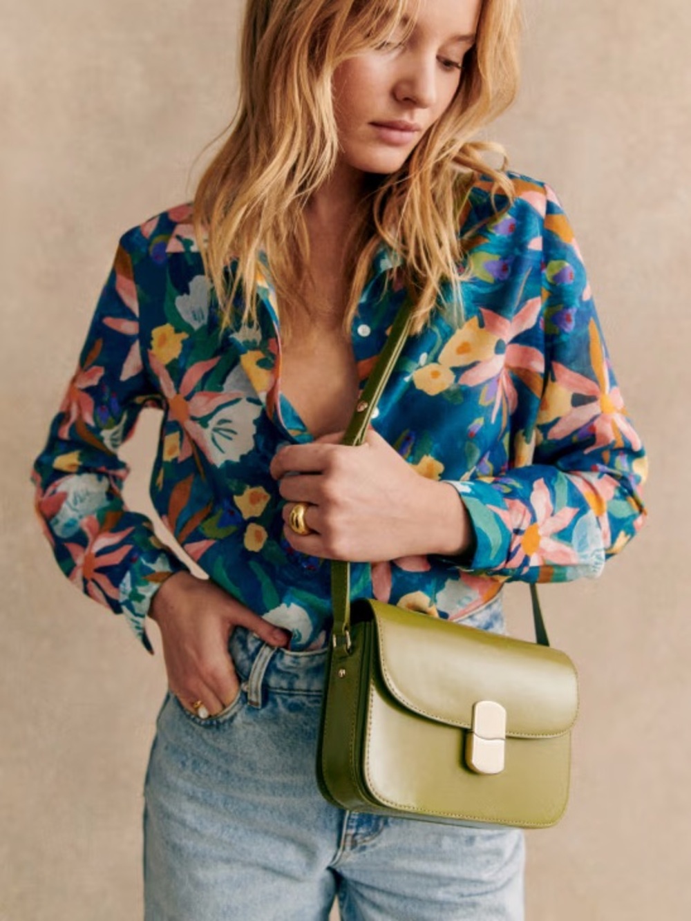 SEZANE Blue Pink Yellow Floral Lightweight Silk Cotton Button Down Pierro Shirt
